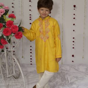 silk jaali boota kurta yellow