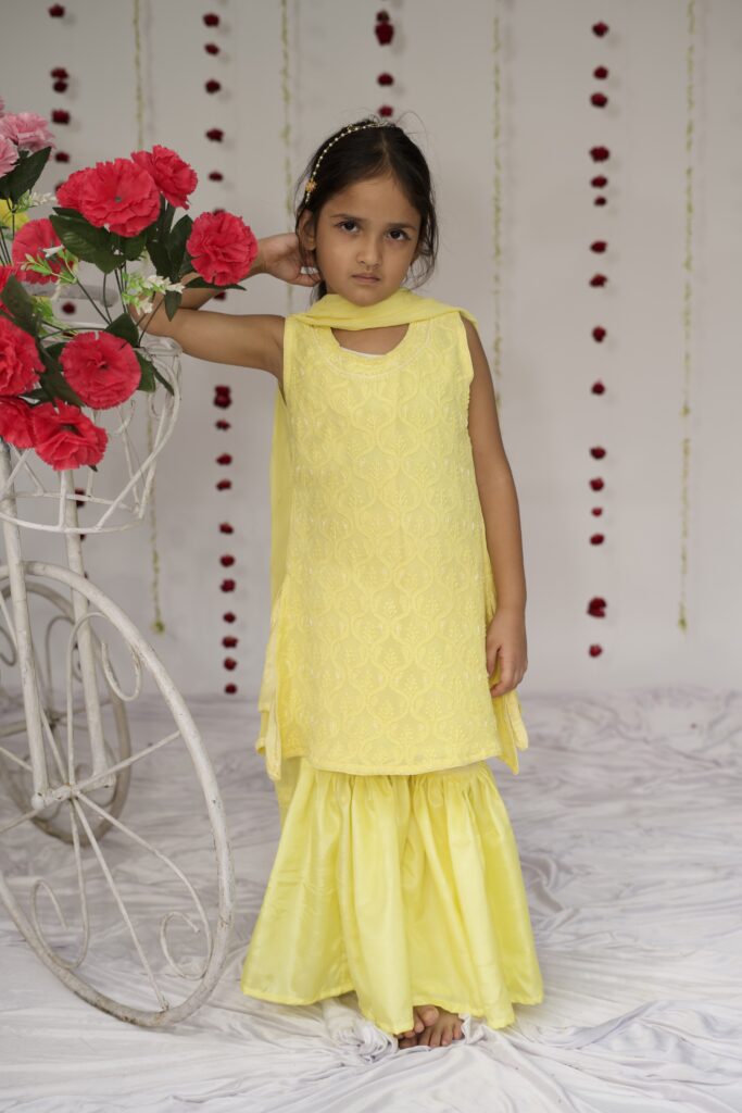 full embroidered chikan kurta sharara set