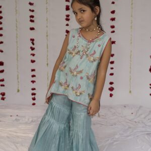 sea blue flamingo embroidered set