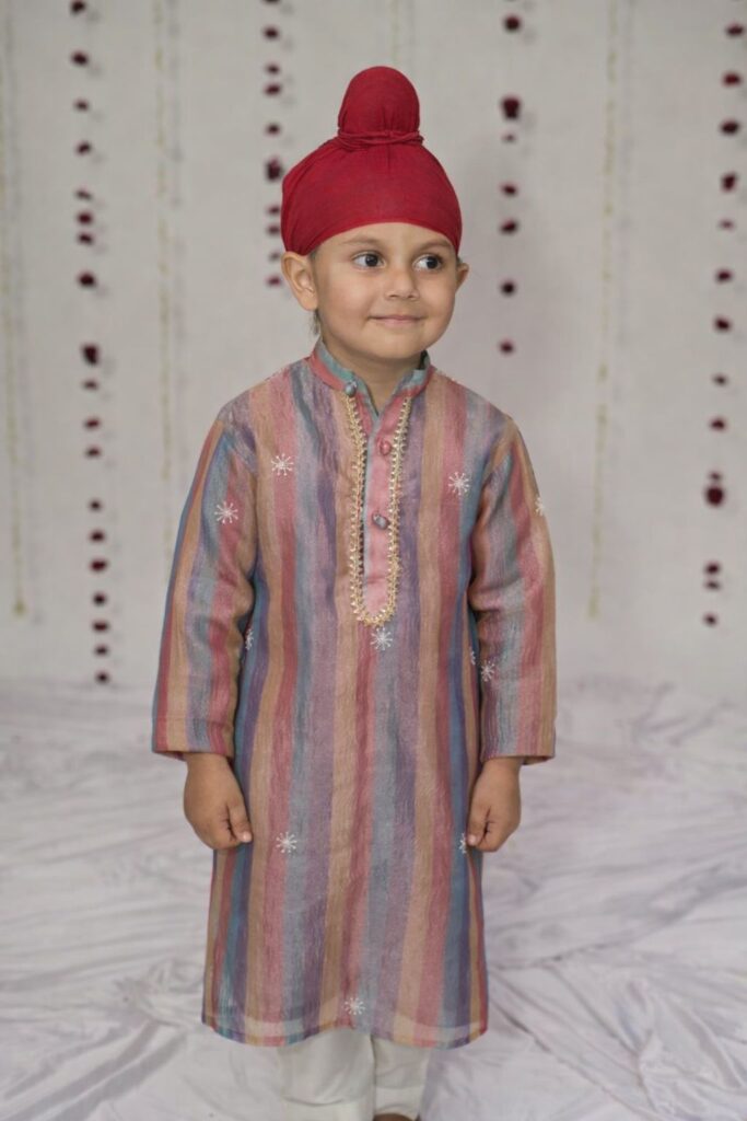 Boys striped tissue kurta set