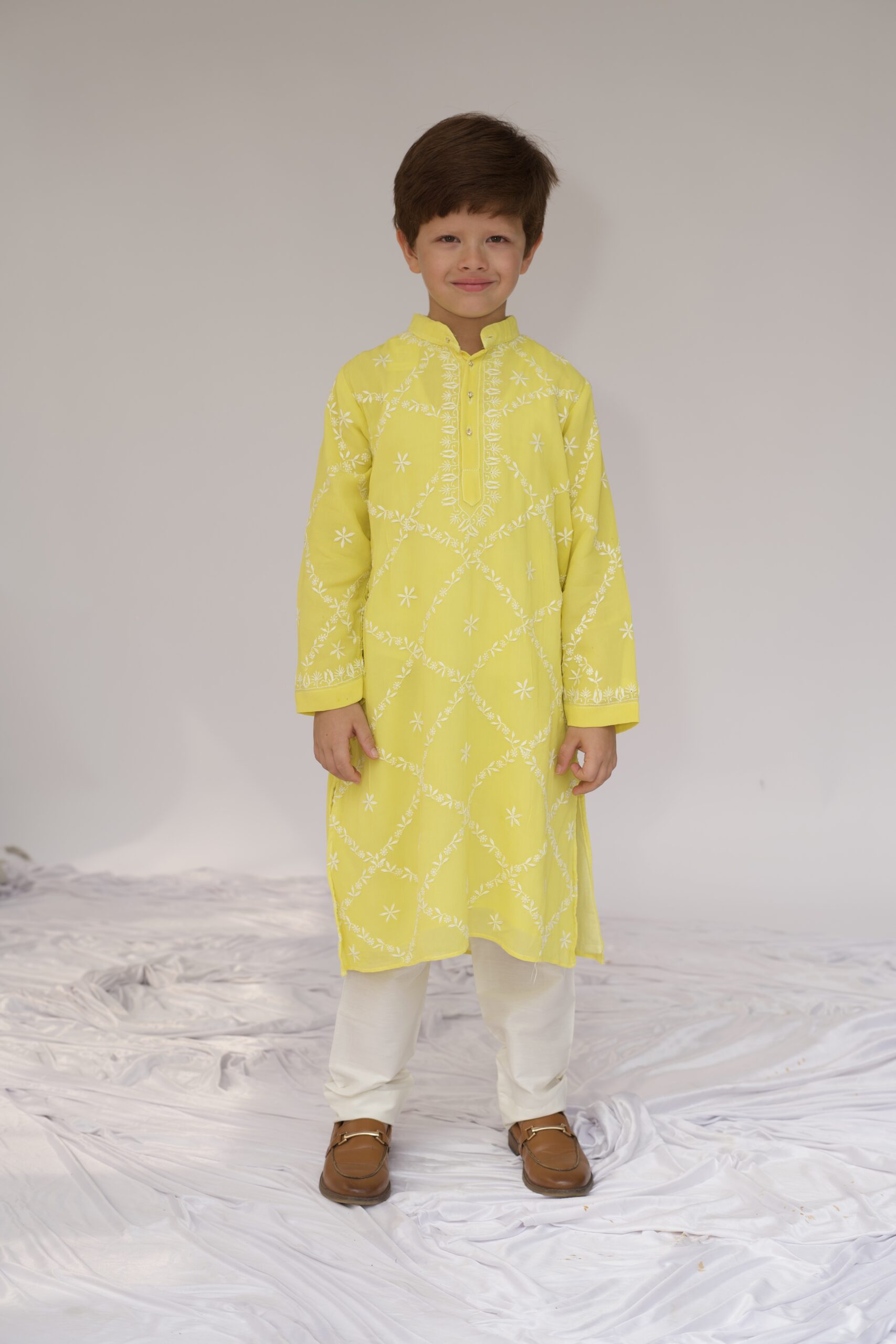 fine chikankari criss cross jaal kurta yellow fine chikankari criss cross jaal kurta yellow