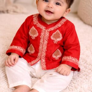 Home noor boota chanderi set red