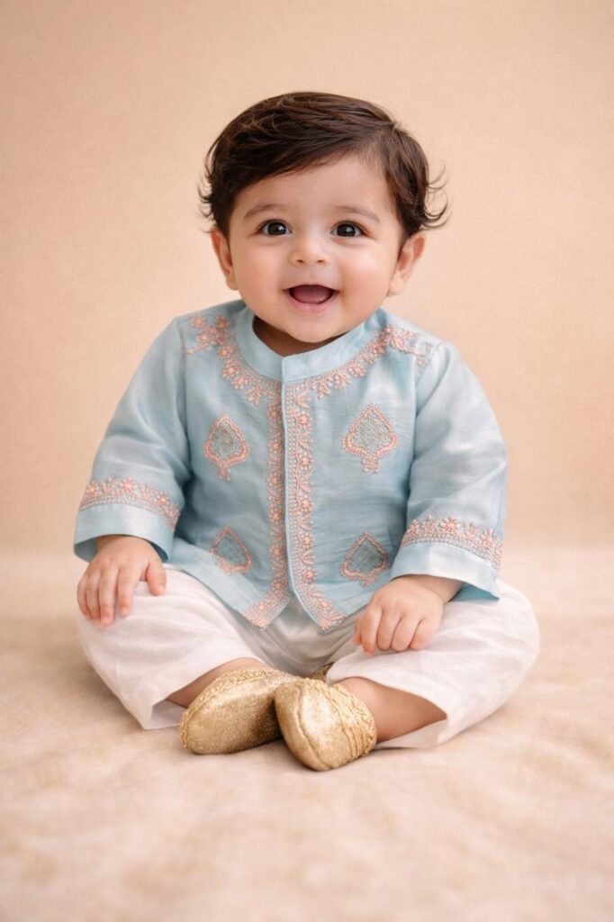 Newborn noor boota chanderi set seafoam mint green