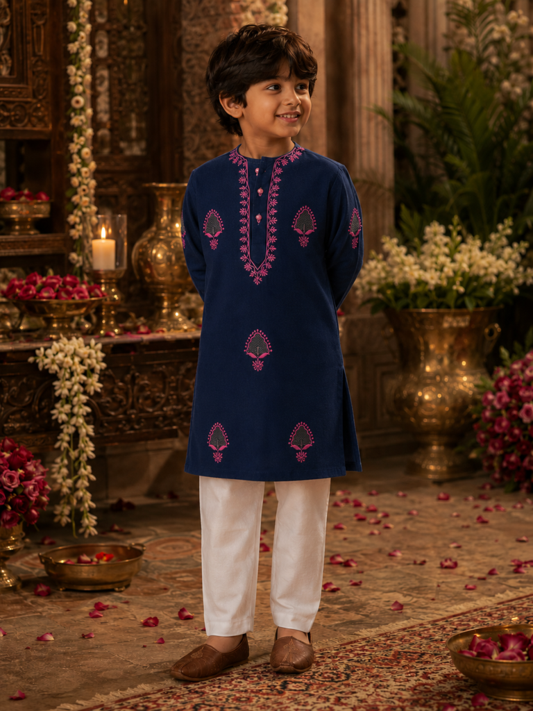 Boys gulnaar chanderi chikankari kurta pyjama